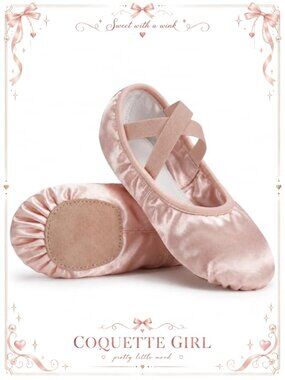 Satin Split Sole Ballet Slippers Elastic Straps Dance Shoes